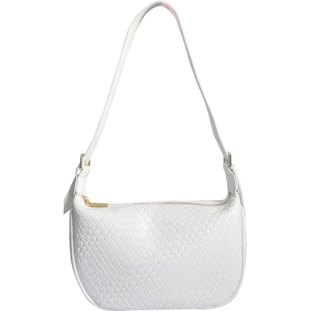 Woven Crossbody Bag White Shoulder Baguette Purse Trendy Minimalist